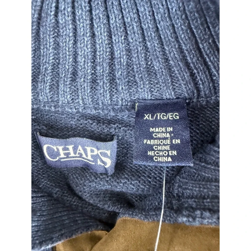 Chaps Mens XL Navy Blue Cotton Mock Neck Sweater Elbow Patches NWT 638K27